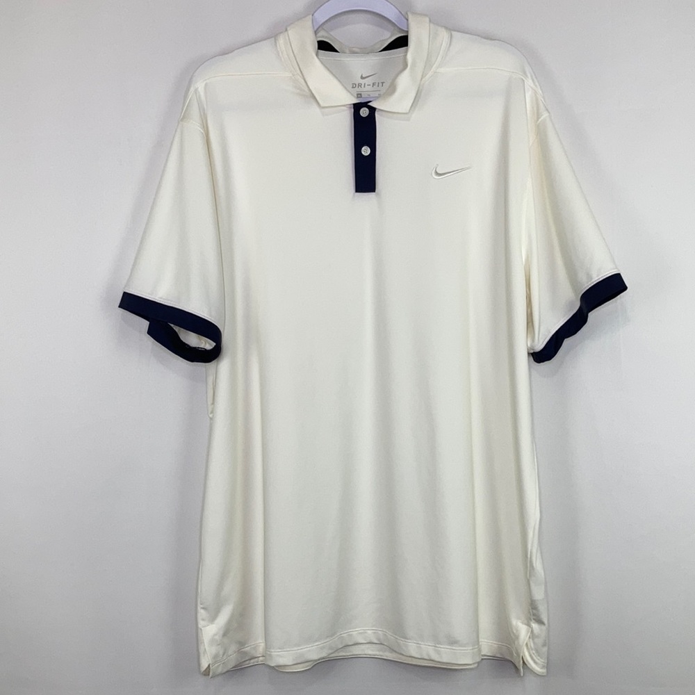 Nike Men's XL Dri-Fit Breathable White Collard Short Sleeve Black Trim Shirt